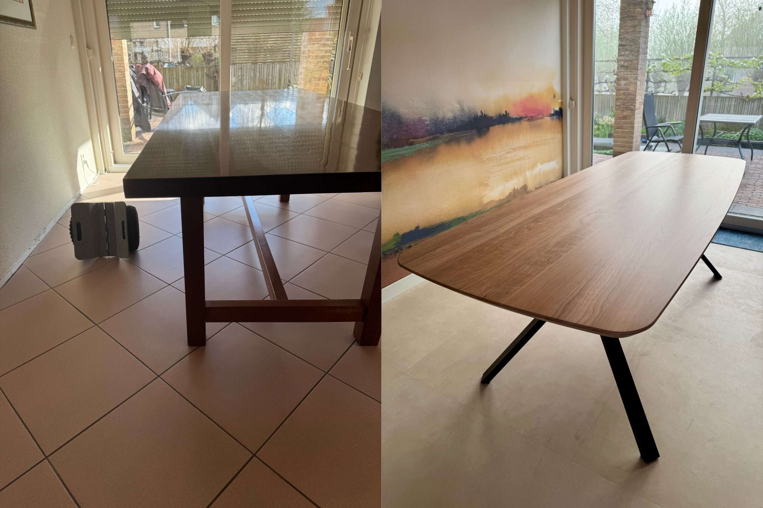 Tafel laten schuren en lakken en deens ovaal